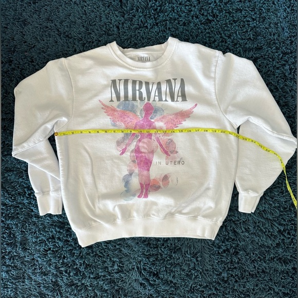 Nirvana White Sweatshirt with Grey Letters Pink and Blue Size Small - Picture 2 of 10